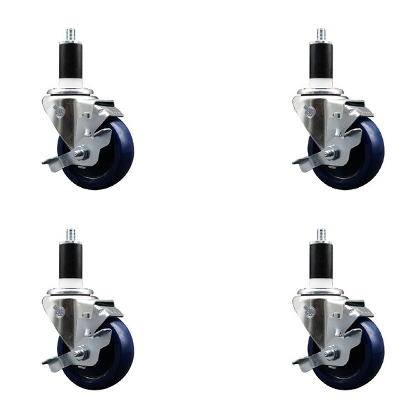3.5'' Solid Poly Swivel 1-3/8'' Expanding Stem Caster Set with Brake, 4PK